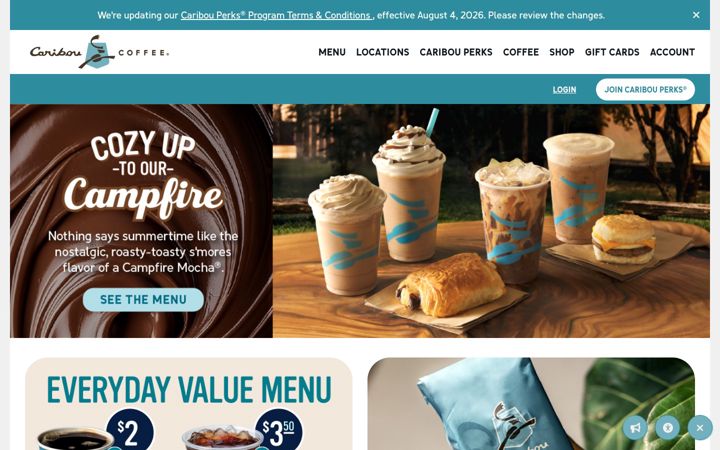 Screenshot of cariboucoffee.com