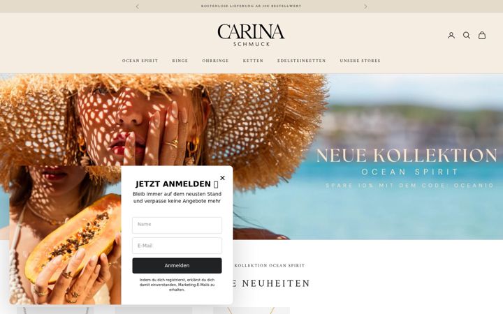 Screenshot stránky carinaschmuck.de