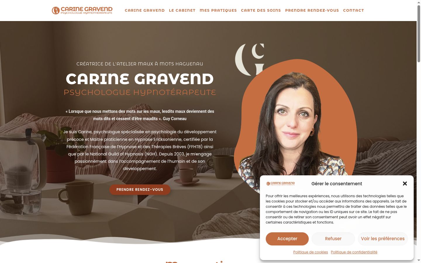 Capture d'écran de la bannière de consentement affichée avant toute interaction