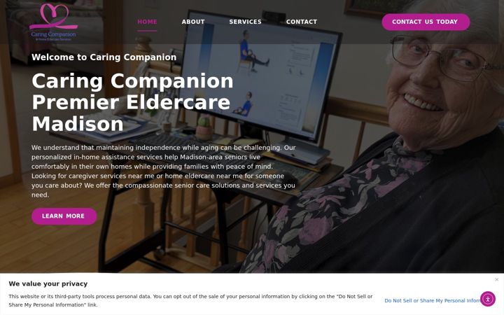 Screenshot of caringcompanioneldercare.com