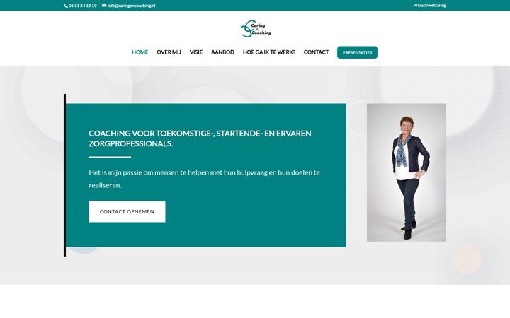 Screenshot van caringencoaching.nl