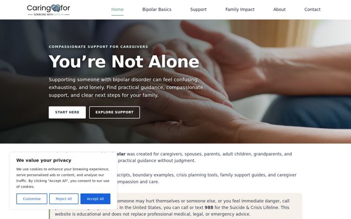 Screenshot of caringforsomeonewithbipolar.com