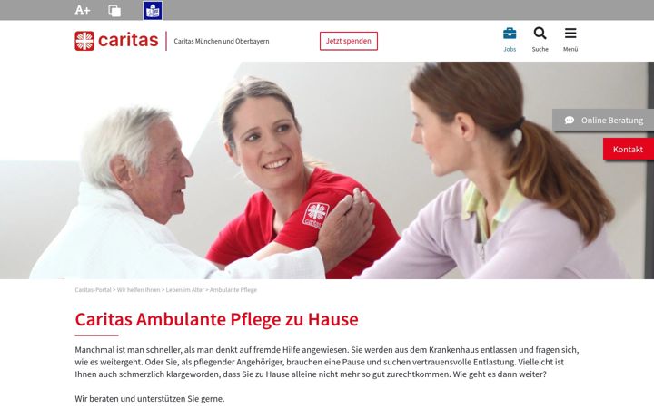 Screenshot of caritas-ambulanter-pflegedienst-freising.de