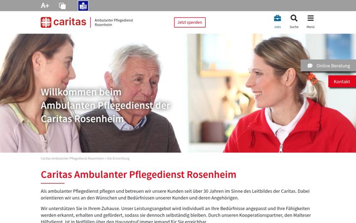 Screenshot of caritas-ambulanter-pflegedienst-rosenheim.de