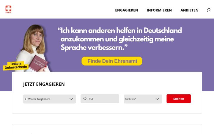 Screenshot ta' caritas-ehrenamtsportal.de