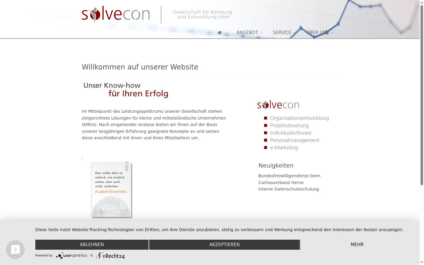 Screenshot des Einwilligungsbanners vor jeglicher Interaktion