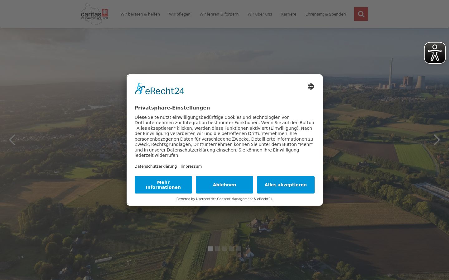 Screenshot des Einwilligungsbanners vor jeglicher Interaktion