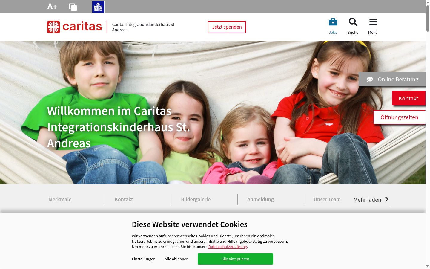 Screenshot des Einwilligungsbanners vor jeglicher Interaktion