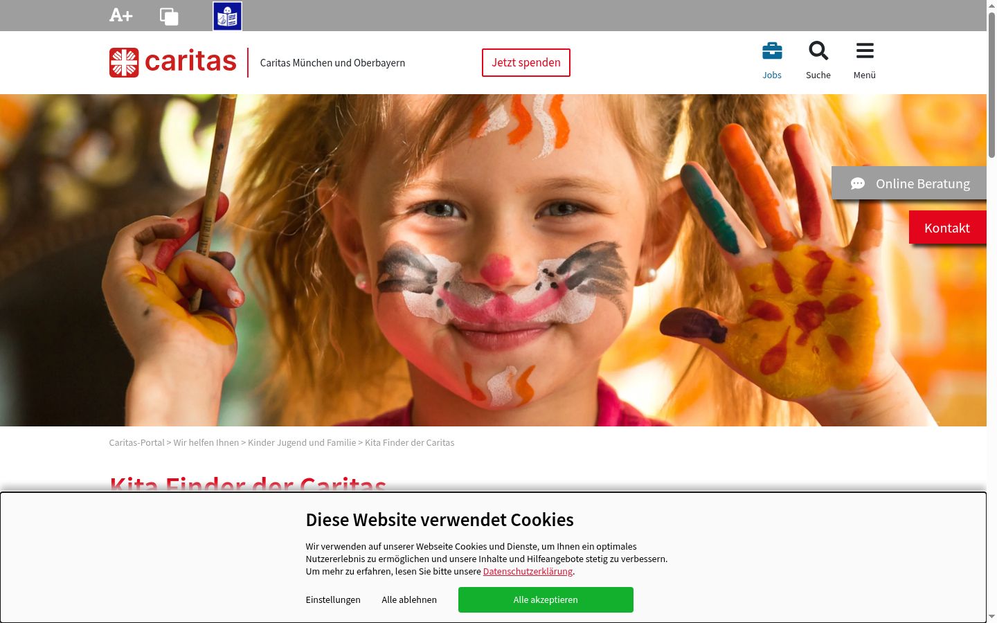 Screenshot des Einwilligungsbanners vor jeglicher Interaktion