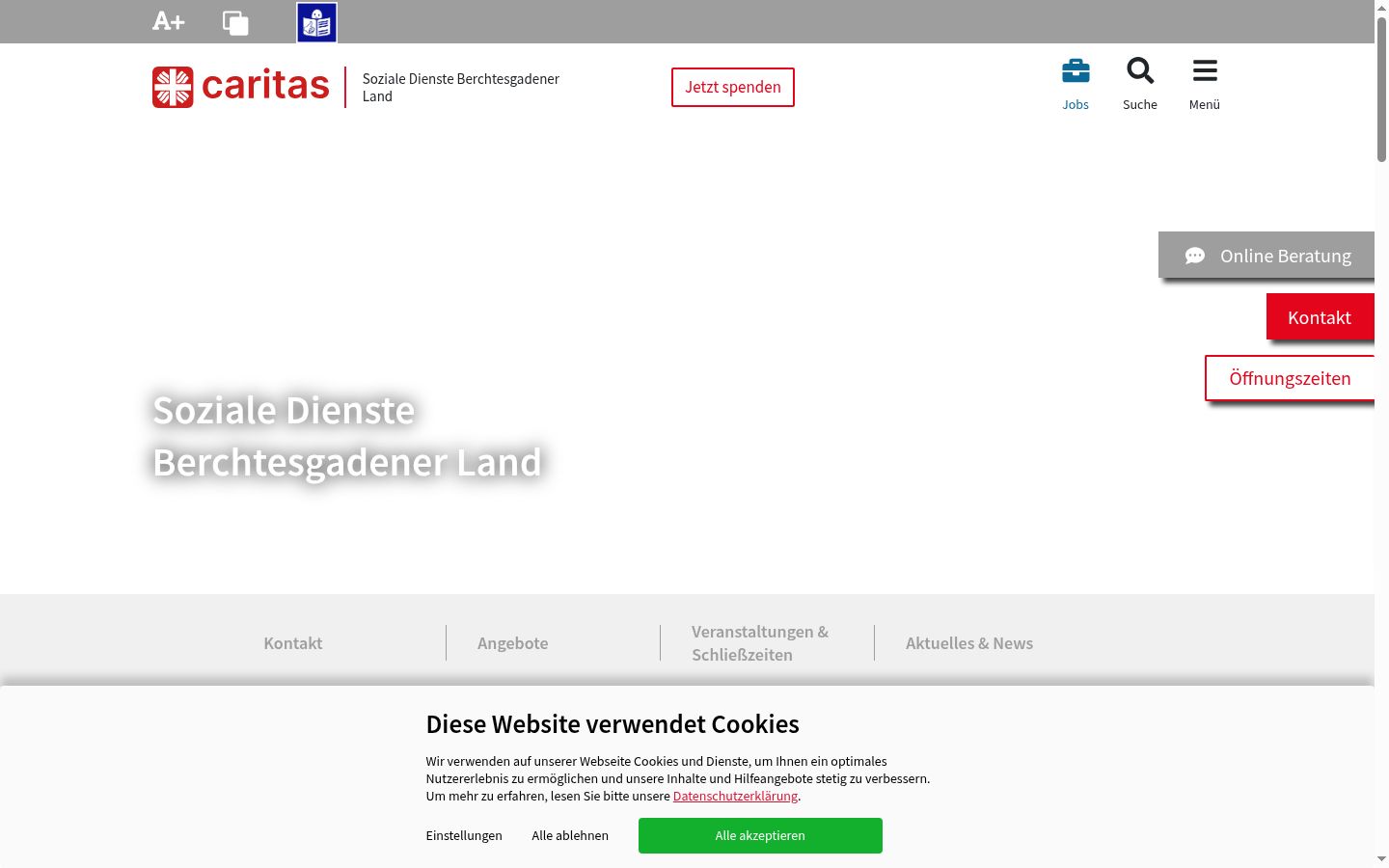 Captura de pantalla del banner de consentimiento mostrado antes de cualquier interacción