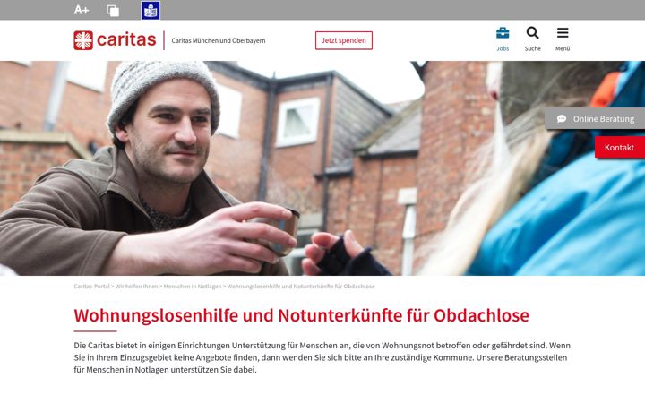 Screenshot of caritas-wohnungslosenhilfe-freising.de