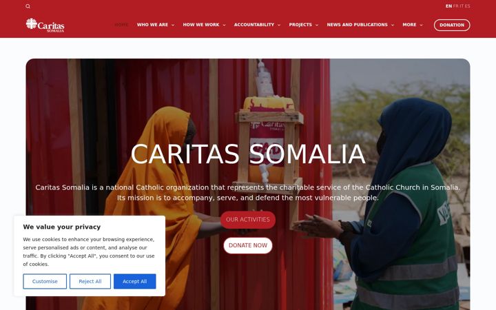 Screenshot van caritassomalia.org