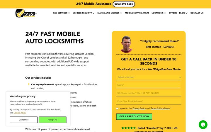 Screenshot of carkeyssolutions.co.uk