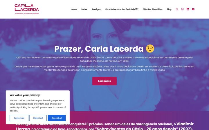 Screenshot of carlalacerdajornalista.com.br
