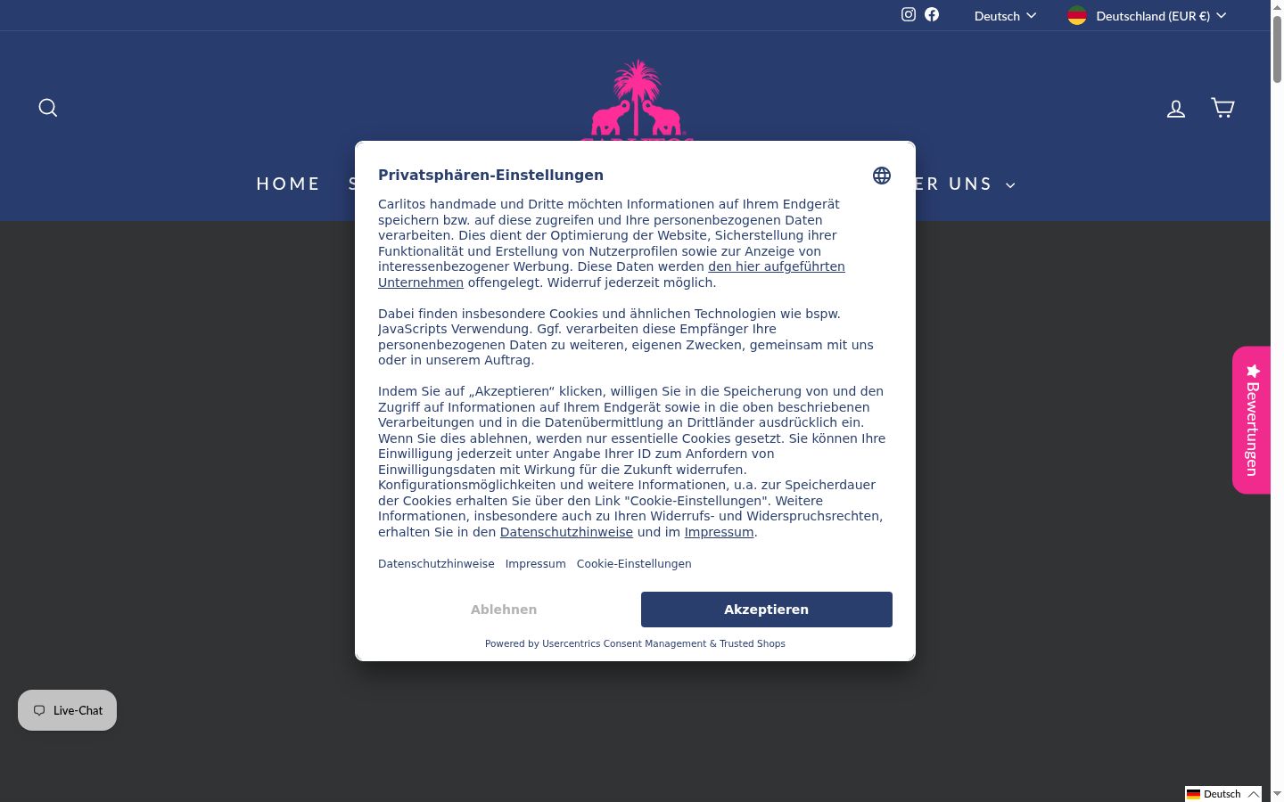 Screenshot del banner di consenso mostrato prima di qualsiasi interazione