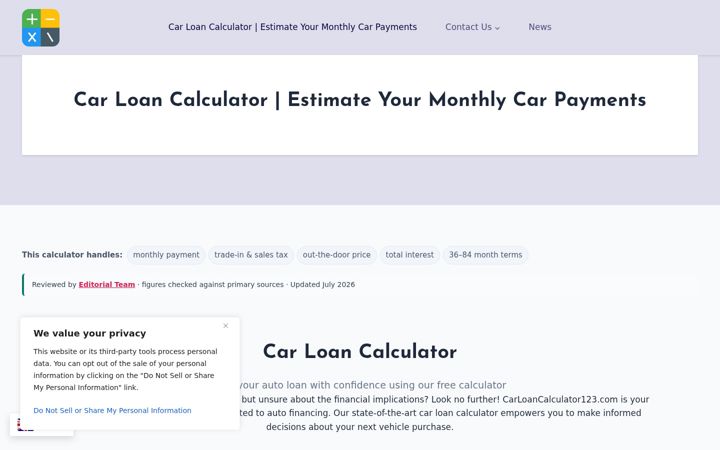 Screenshot of carloancalculator123.com