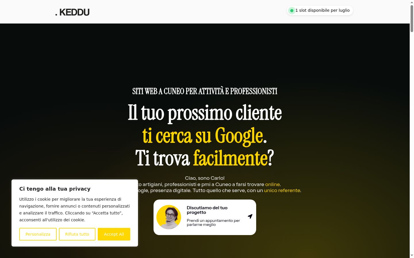 Screenshot del banner di consenso mostrato prima di qualsiasi interazione