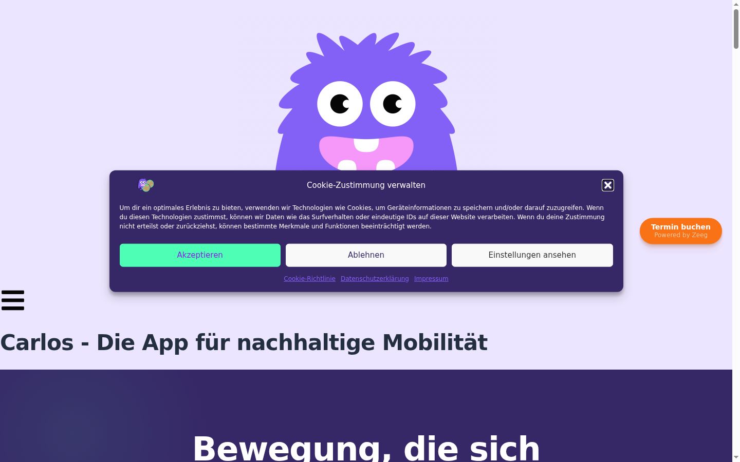 Screenshot des Einwilligungsbanners vor jeglicher Interaktion