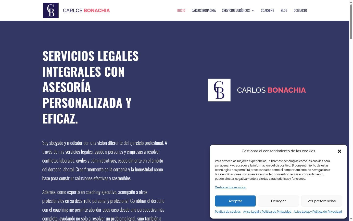Captura de pantalla del banner de consentimiento mostrado antes de cualquier interacción