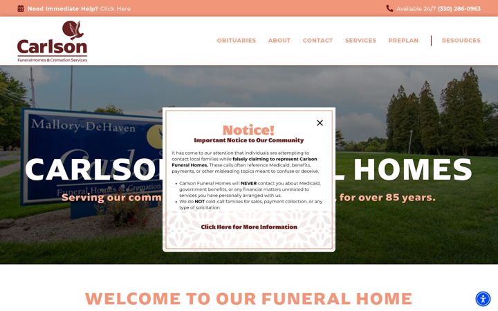 Screenshot of carlsonfuneralhomes.com