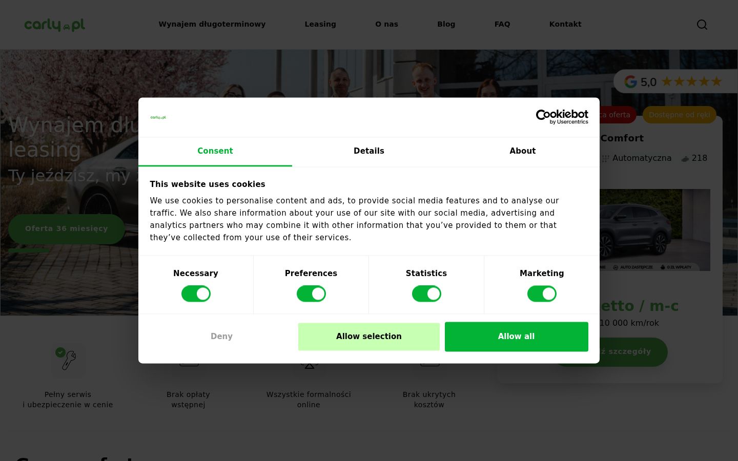 Screenshot del banner di consenso mostrato prima di qualsiasi interazione