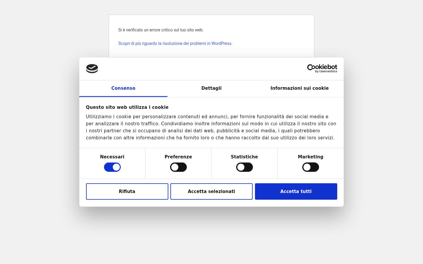 Captură de ecran a bannerului de consimțământ afișat înainte de orice interacțiune