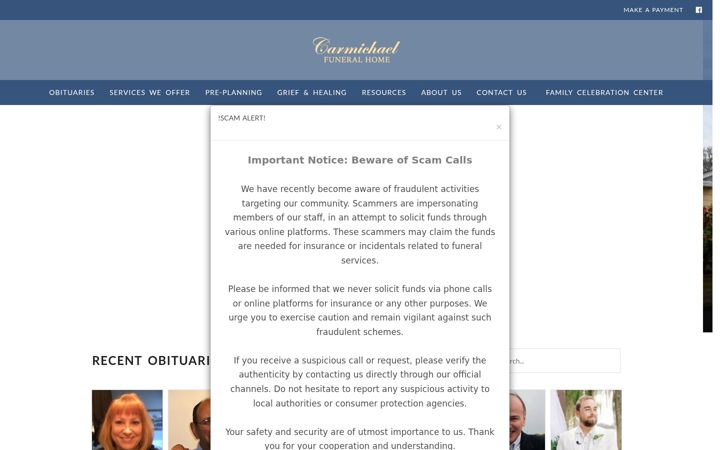 Screenshot of carmichaelfuneralhomes.com