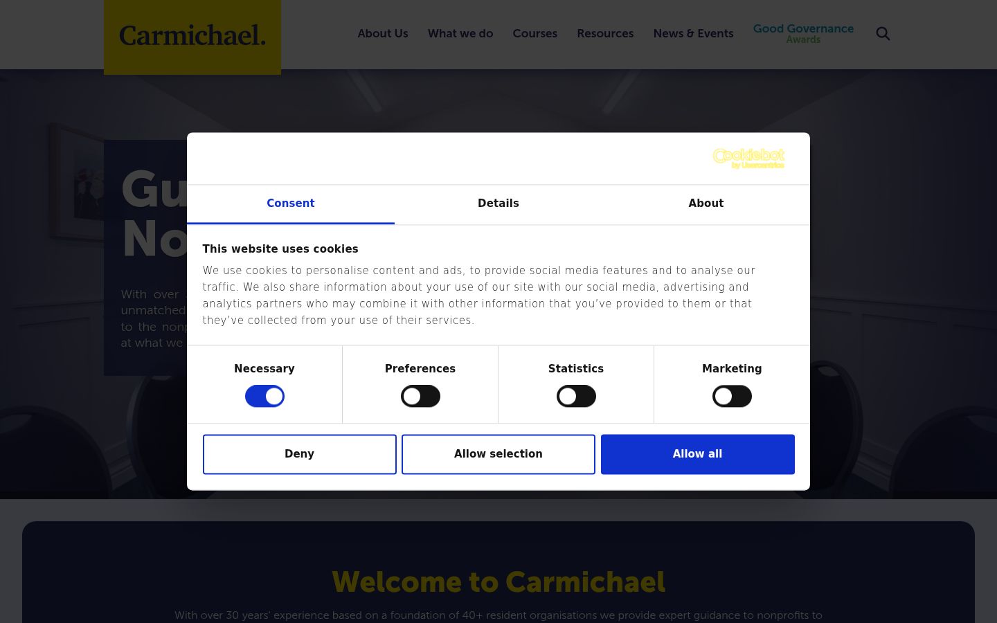 Screenshot of the consent banner shown before any interaction
