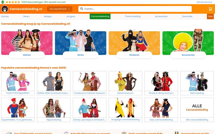 Screenshot of carnavalskleding.nl