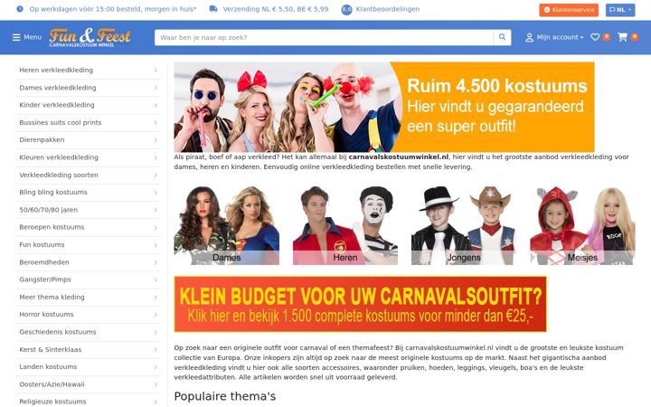 Screenshot of carnavalskostuumwinkel.nl