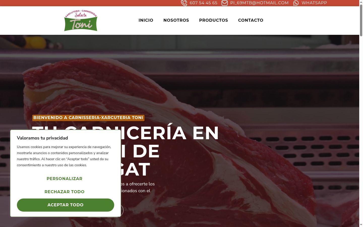 Captura de pantalla del banner de consentimiento mostrado antes de cualquier interacción