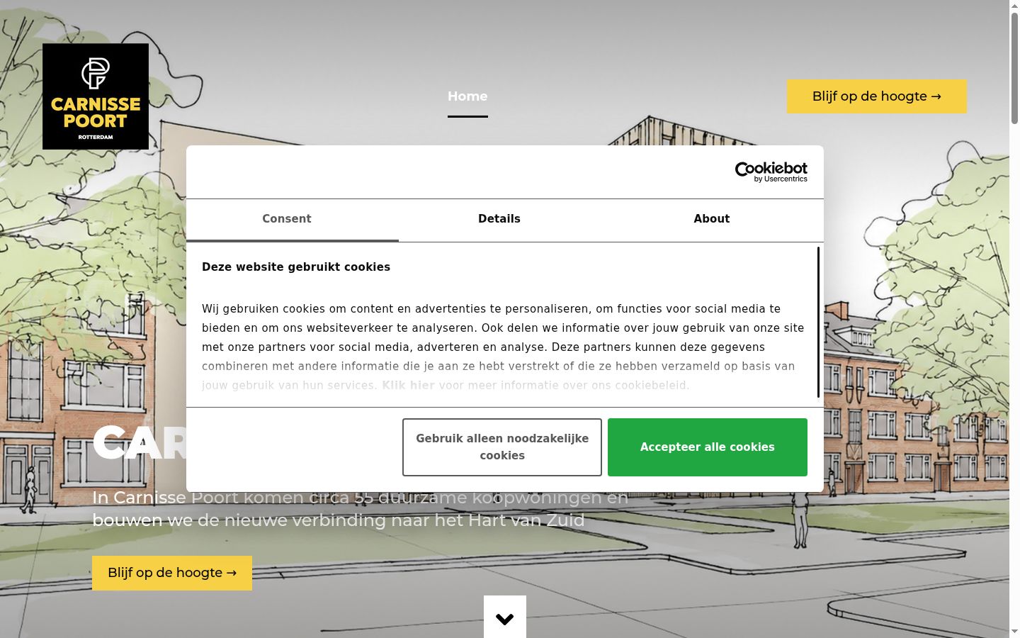 Captura de ecrã do banner de consentimento apresentado antes de qualquer interação