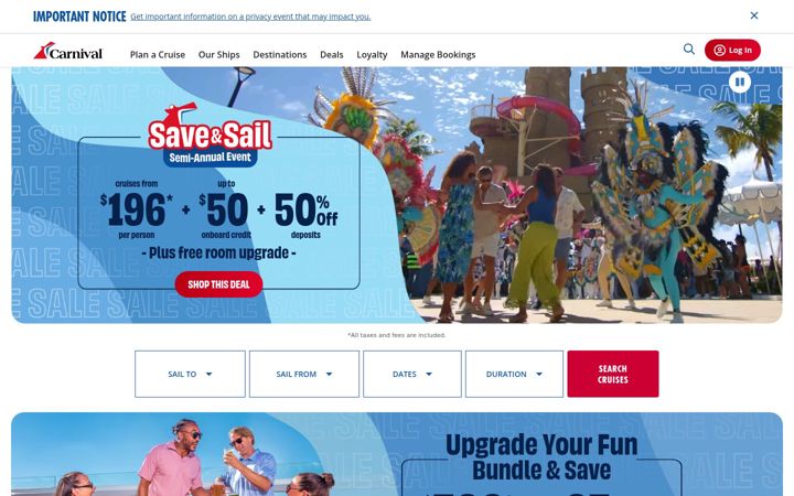 Screenshot ta' carnival.com