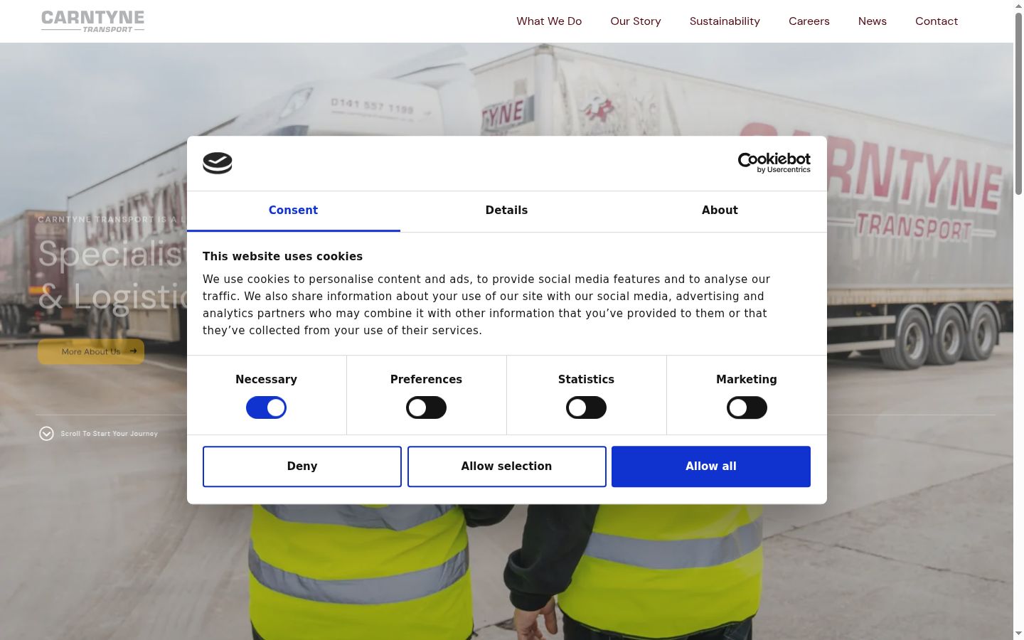 Screenshot del banner di consenso mostrato prima di qualsiasi interazione