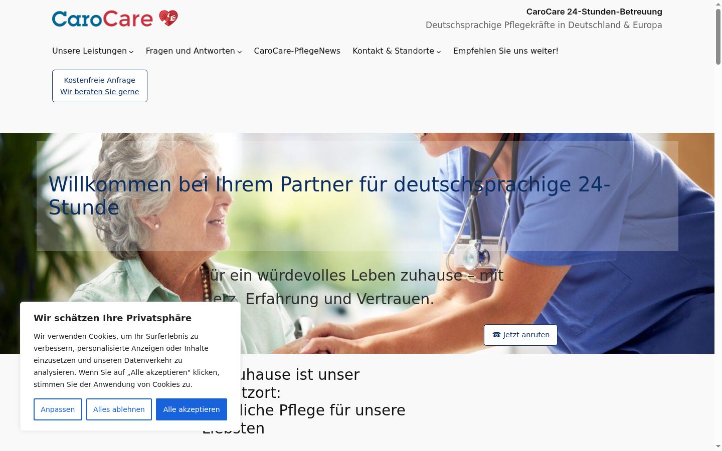 Screenshot des Einwilligungsbanners vor jeglicher Interaktion