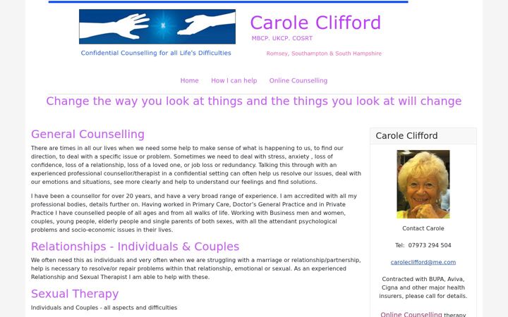Screenshot of carolecliffordcounselling.co.uk