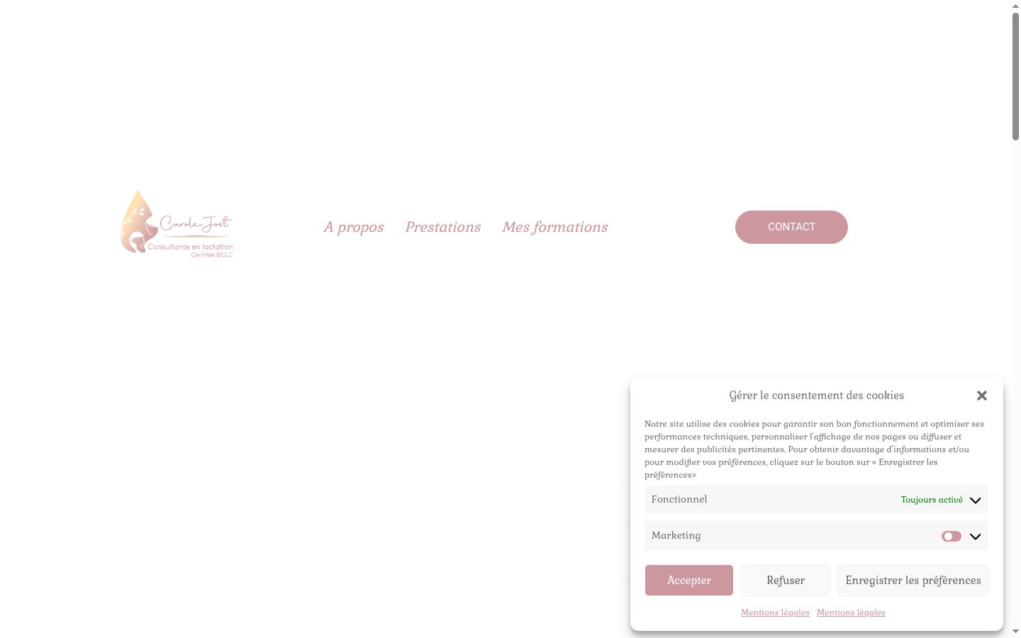Capture d'écran de la bannière de consentement affichée avant toute interaction