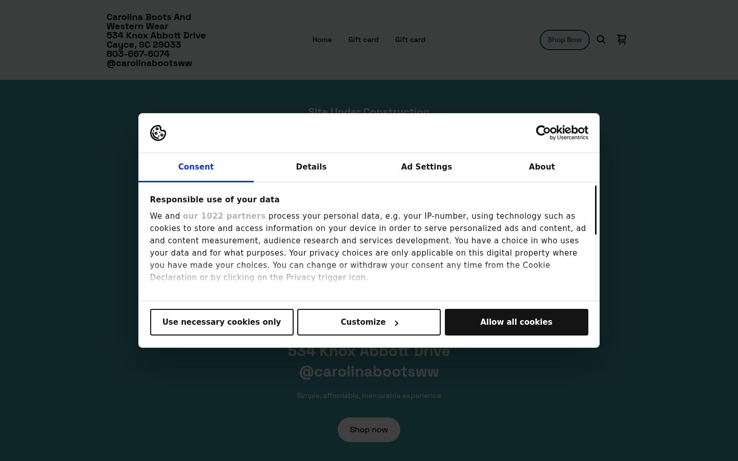 Capture d'écran de la bannière de consentement affichée avant toute interaction