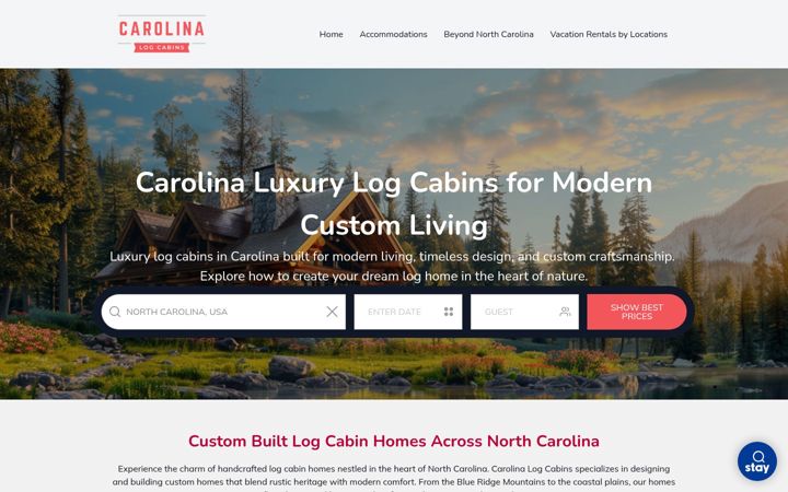 Screenshot of carolinalogcabins.com