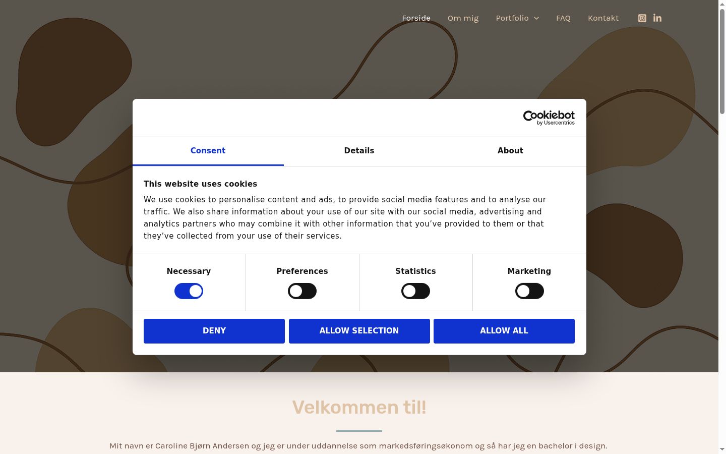 Screenshot del banner di consenso mostrato prima di qualsiasi interazione