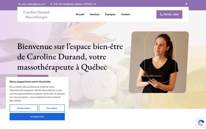 Screenshot of carolinedurandmassotherapie.ca