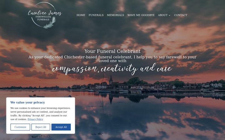 Screenshot of carolinejamesfunerals.com