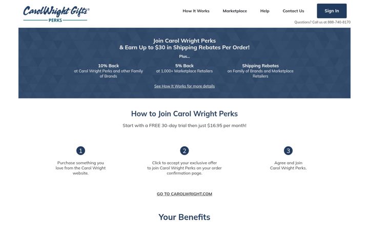 Screenshot of carolwrightperks.com