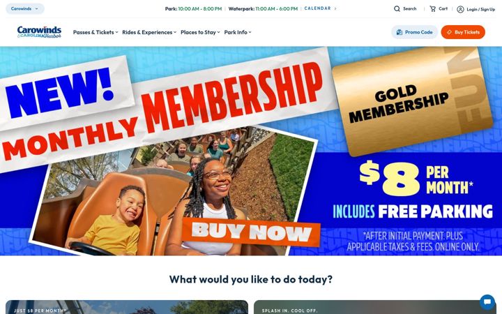 Screenshot of carowinds.com