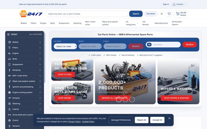 Captură de ecran a carparts247.co.uk