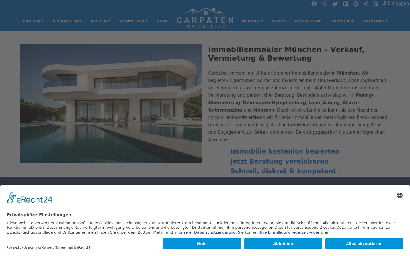 Screenshot des Einwilligungsbanners vor jeglicher Interaktion