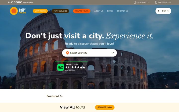 Screenshot of carpediemtours.com