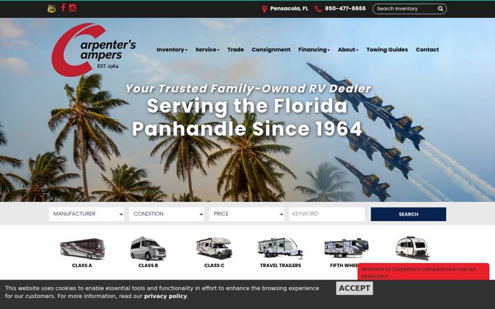 Screenshot of carpenterscampers.com