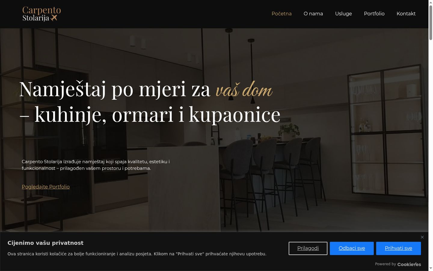 Snimka zaslona bannera za privolu prikazanog prije bilo kakve interakcije