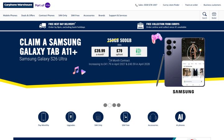 Ekrānuzņēmums no carphonewarehouse.com